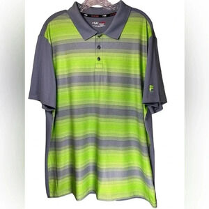 Fila Mens “Stay the course” Golf Polo Shirt Green & Gray Striped Athletic Fit XL